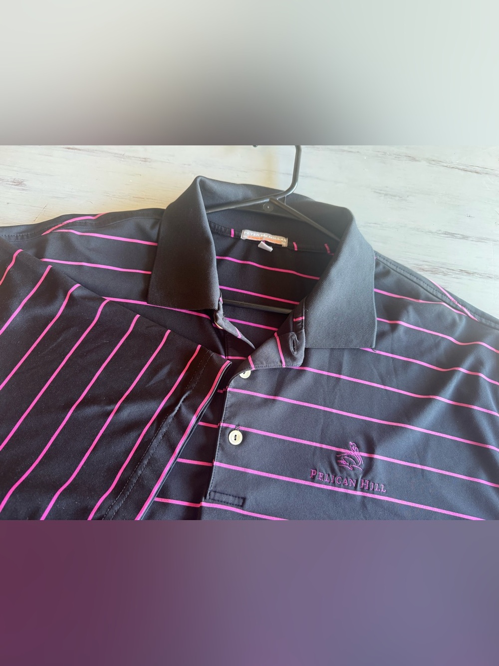 Peter Millar Black Polo with Pink Stripes